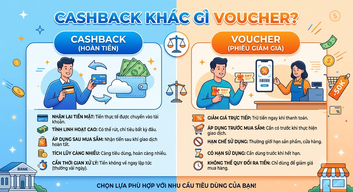 Cashback khác gì voucher?